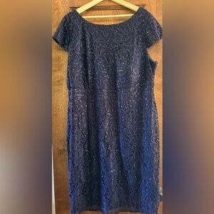 Morgan and Co 20W navy blue lace and sequin dress